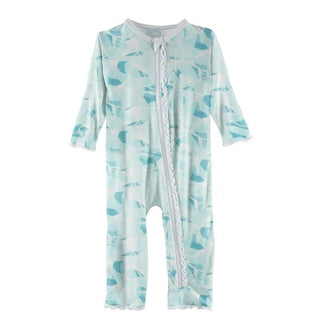 Print Bamboo Muffin Ruffle Coverall with Zipper - Water KicKee Pants