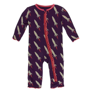 Print Bamboo Muffin Ruffle Coverall with Zipper - Wine Grapes Rockets KicKee Pants