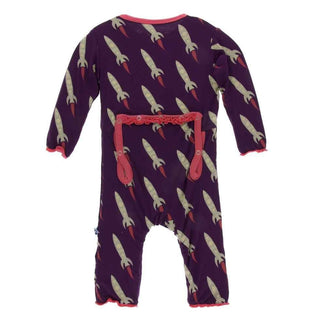 Print Bamboo Muffin Ruffle Coverall with Zipper - Wine Grapes Rockets KicKee Pants