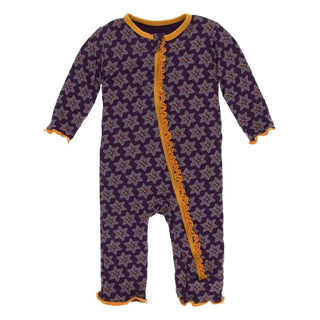 Print Bamboo Muffin Ruffle Coverall with Zipper - Wine Grapes Saffron KicKee Pants