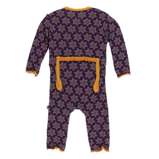 Print Bamboo Muffin Ruffle Coverall with Zipper - Wine Grapes Saffron KicKee Pants