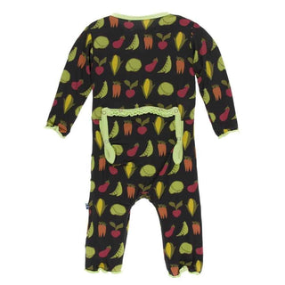 Print Bamboo Muffin Ruffle Coverall with Zipper - Zebra Garden Veggies KicKee Pants