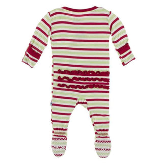 Print Bamboo Muffin Ruffle Footie with Snaps - Candy Cane Stripe Baby & Toddler Sleepwear