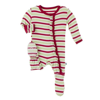 Print Bamboo Muffin Ruffle Footie with Snaps - Candy Cane Stripe Baby & Toddler Sleepwear