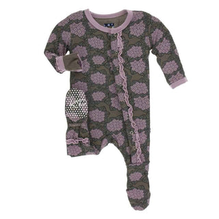 Print Bamboo Muffin Ruffle Footie with Snaps - African Violets Baby & Toddler Sleepwear