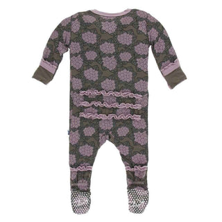 Print Bamboo Muffin Ruffle Footie with Snaps - African Violets Baby & Toddler Sleepwear