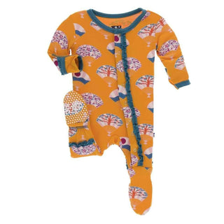 Print Bamboo Muffin Ruffle Footie with Snaps - Apricot Fans Baby & Toddler Sleepwear