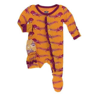 Print Bamboo Muffin Ruffle Footie with Snaps - Apricot Octopus Baby & Toddler Sleepwear