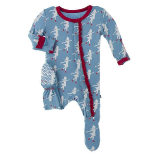 Print Bamboo Muffin Ruffle Footie with Snaps - Blue Moon Ice Skater Baby & Toddler Sleepwear