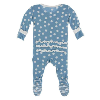 Print Bamboo Muffin Ruffle Footie with Snaps - Blue Moon Snowballs KicKee Pants