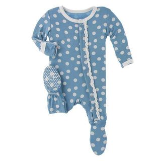 Print Bamboo Muffin Ruffle Footie with Snaps - Blue Moon Snowballs KicKee Pants