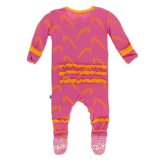 Print Bamboo Muffin Ruffle Footie with Snaps - Carnival Feathers KicKee Pants