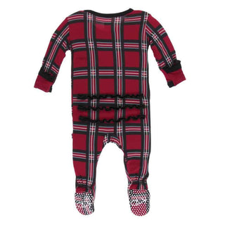 Print Bamboo Muffin Ruffle Footie with Snaps - Christmas Plaid 2019 Baby & Toddler Sleepwear