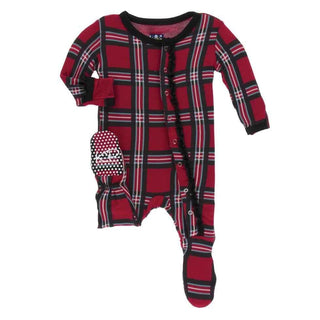 Print Bamboo Muffin Ruffle Footie with Snaps - Christmas Plaid 2019 Baby & Toddler Sleepwear