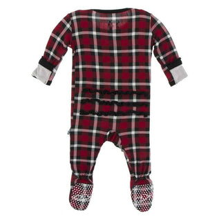 Print Bamboo Muffin Ruffle Footie with Snaps - Crimson 2020 Holiday Plaid Baby & Toddler Sleepwear