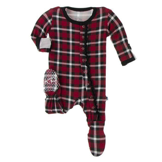 Print Bamboo Muffin Ruffle Footie with Snaps - Crimson 2020 Holiday Plaid Baby & Toddler Sleepwear