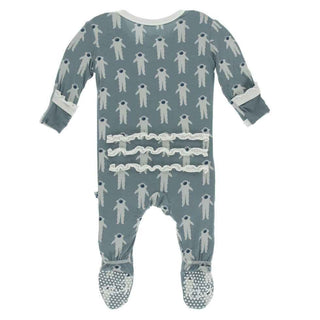 Print Bamboo Muffin Ruffle Footie with Snaps - Dusty Sky Astronaut Baby & Toddler Sleepwear