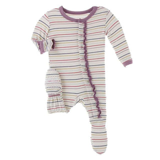 Print Bamboo Muffin Ruffle Footie with Snaps - Everyday Heroes Multi Stripe Baby & Toddler Sleepwear