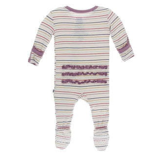 Print Bamboo Muffin Ruffle Footie with Snaps - Everyday Heroes Multi Stripe Baby & Toddler Sleepwear