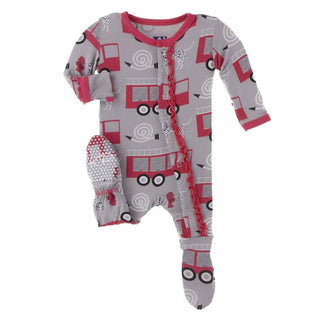 Print Bamboo Muffin Ruffle Footie with Snaps - Feather Firefighter Baby & Toddler Sleepwear