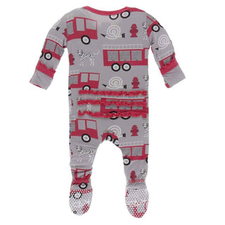 Print Bamboo Muffin Ruffle Footie with Snaps - Feather Firefighter Baby & Toddler Sleepwear