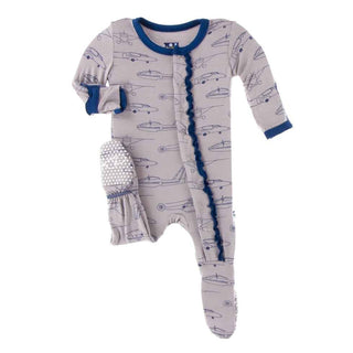 Print Bamboo Muffin Ruffle Footie with Snaps - Feather Heroes in the Air Baby & Toddler Sleepwear