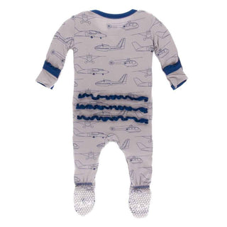 Print Bamboo Muffin Ruffle Footie with Snaps - Feather Heroes in the Air Baby & Toddler Sleepwear