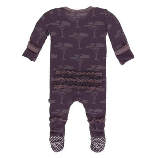 Print Bamboo Muffin Ruffle Footie with Snaps - Fig Acacia Trees Baby & Toddler Sleepwear