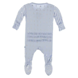 Print Bamboo Muffin Ruffle Footie with Snaps - Frost Silver Trees Baby & Toddler Sleepwear