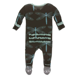 Print Bamboo Muffin Ruffle Footie with Snaps - Giant Dragonfly Baby & Toddler Sleepwear