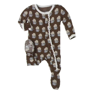 Print Bamboo Muffin Ruffle Footie with Snaps - Hot Cocoa KicKee Pants