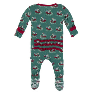 Print Bamboo Muffin Ruffle Footie with Snaps - Ivy Sled KicKee Pants