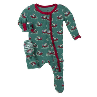 Print Bamboo Muffin Ruffle Footie with Snaps - Ivy Sled KicKee Pants