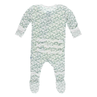 Print Bamboo Muffin Ruffle Footie with Snaps - Jade Mushrooms Baby & Toddler Sleepwear