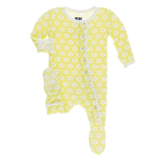 Print Bamboo Muffin Ruffle Footie with Snaps - Lime Blossom Stellini Baby & Toddler Sleepwear