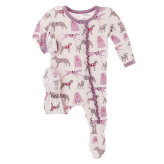 Print Bamboo Muffin Ruffle Footie with Snaps - Macaroon Canine First Responders Baby & Toddler Sleepwear