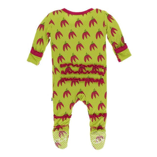 Print Bamboo Muffin Ruffle Footie with Snaps - Meadow Chili Peppers KicKee Pants