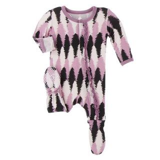 Print Bamboo Muffin Ruffle Footie with Snaps - Midnight Forestry Baby & Toddler Sleepwear