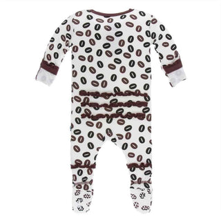 Print Bamboo Muffin Ruffle Footie with Snaps - Natural Coffee Beans KicKee Pants