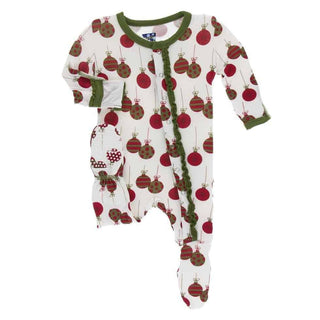 Print Bamboo Muffin Ruffle Footie with Snaps - Natural Ornaments KicKee Pants