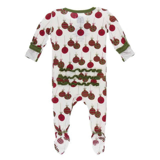 Print Bamboo Muffin Ruffle Footie with Snaps - Natural Ornaments KicKee Pants