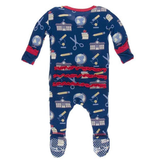 Print Bamboo Muffin Ruffle Footie with Snaps - Navy Education Baby & Toddler Sleepwear