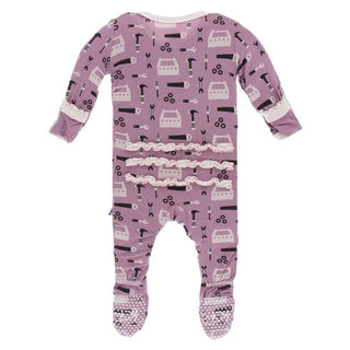 Print Bamboo Muffin Ruffle Footie with Snaps - Pegasus Construction KicKee Pants