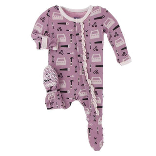 Print Bamboo Muffin Ruffle Footie with Snaps - Pegasus Construction Baby & Toddler Sleepwear