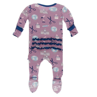 Print Bamboo Muffin Ruffle Footie with Snaps - Pegasus Education Baby & Toddler Sleepwear