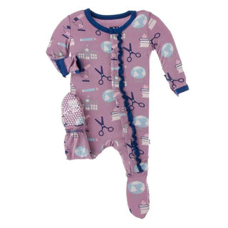 Print Bamboo Muffin Ruffle Footie with Snaps - Pegasus Education Baby & Toddler Sleepwear