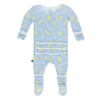 Print Bamboo Muffin Ruffle Footie with Snaps - Pond Shells Baby & Toddler Sleepwear