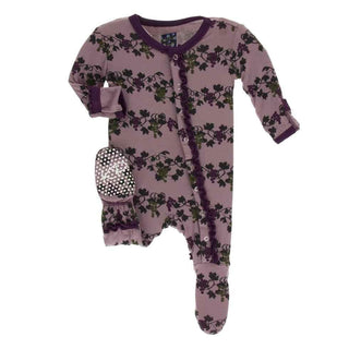 Print Bamboo Muffin Ruffle Footie with Snaps - Raisin Grape Vines KicKee Pants