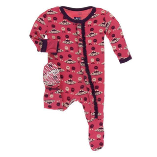 Print Bamboo Muffin Ruffle Footie with Snaps - Red Ginger Aliens with Flying Saucers Baby & Toddler Sleepwear