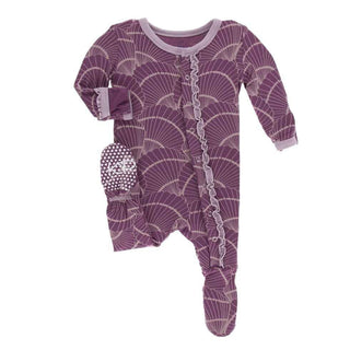 Print Bamboo Muffin Ruffle Footie with Snaps - Shell Fossils Baby & Toddler Sleepwear